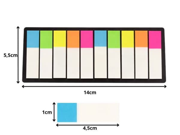 Sticky notes -kirjanmerkki-/välilehtitarrat setti 14 x 5,5 cm sekavärejä