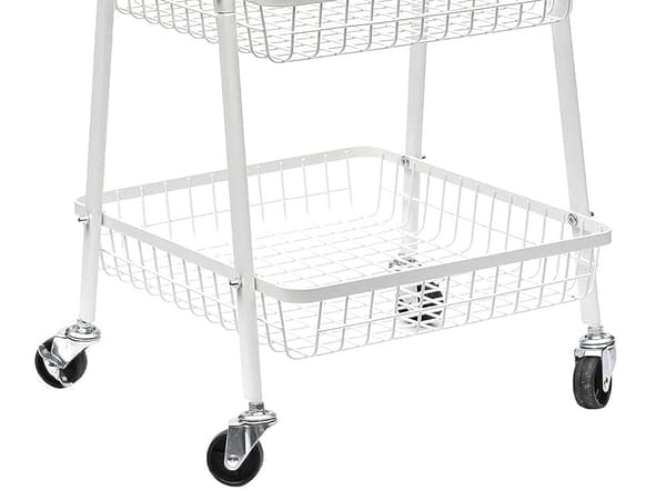 Rullvagn 3 hyllplan metall vit med hjul 78x40x32 cm