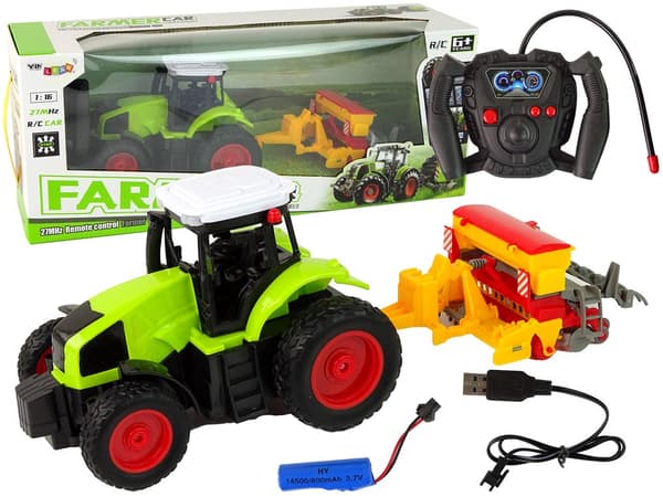 Fjärrstyrd traktor 1:16 med balpress, batteri 3,7V & laddare