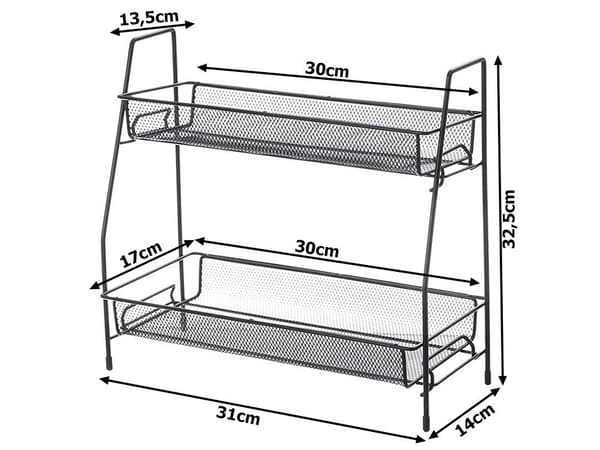 Køkkenhylde 2 niveauer metal sort 32,5 cm