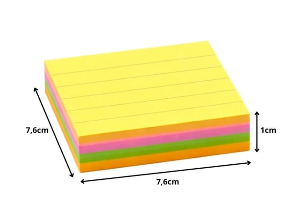 Linjerede sticky notes 76x76 mm 100 ark, selvklæbende, blandede farver