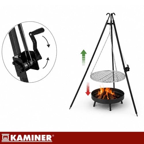 Tripod grill over åben ild 70 cm rist, højdejusterbar, rustfri