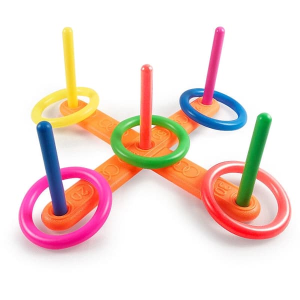 Kastspel ringkastning med ställning 5 ringar/5 stolpar, från 3 år