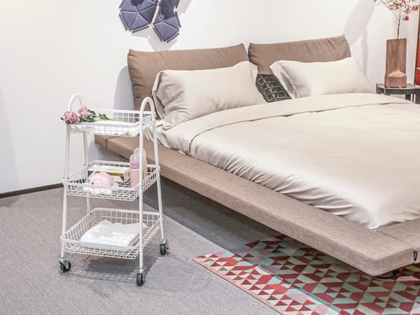 Rullvagn 3 hyllplan metall vit med hjul 78x40x32 cm