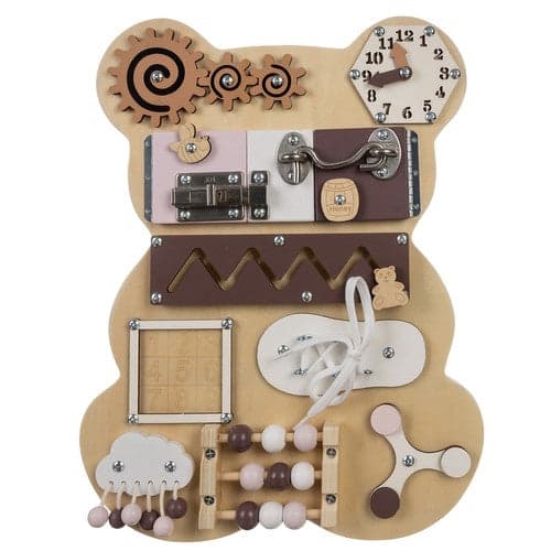 Aktivitetsbræt i træ 10 elementer bamse 39x29,7 cm 3+