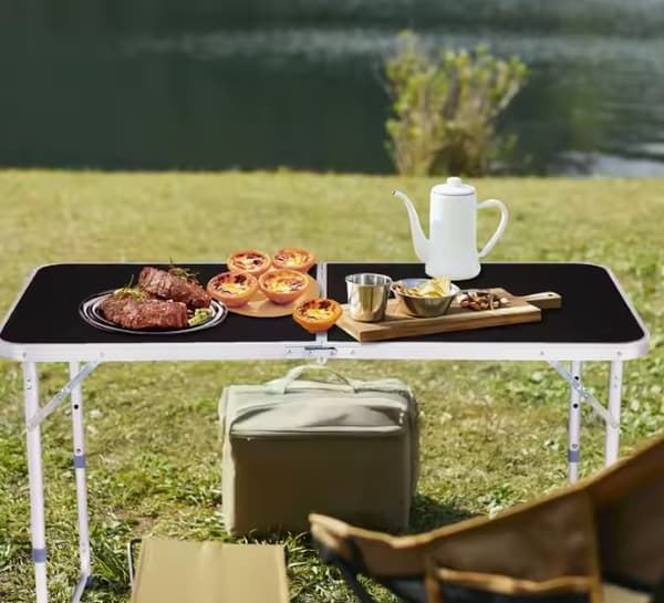 Hopfällbart campingbord 120x60 cm, höj- och sänkbart, resväska