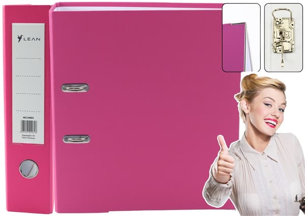 A4-mappe med spakmekanisme 75 mm ryg 500 ark rosa