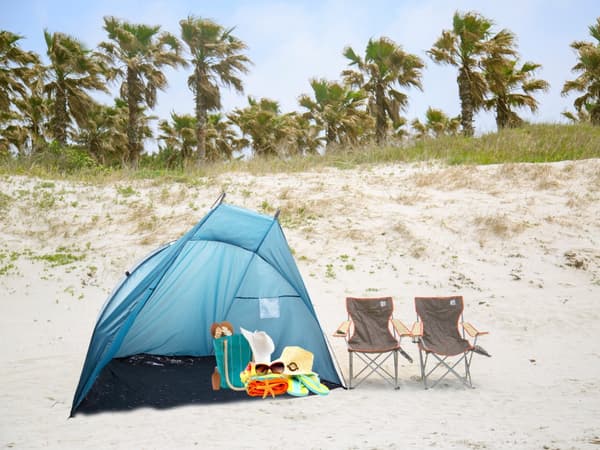 Strandtelt med UV-beskyttelse hurtig opsætning polyester blå 200x100x110 cm