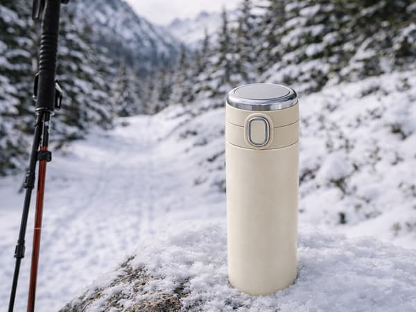 Termosmuki 400 ml LED-lämpötilanäytöllä ja juoma-aukolla kerma SUS304