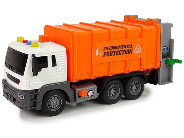 Leksaksskräpbil 26 cm med ljud/ljus, friktionsdrift, 2 behållare