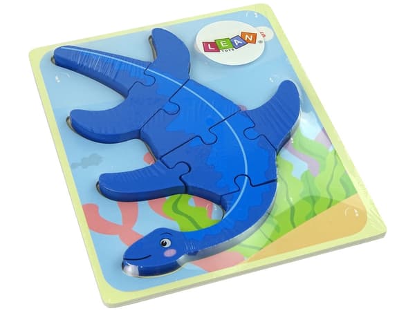 Träpussel dinosaurie 5 mm för barn 3+ EN71 (rosa pterodactyl/blå pliosaurus)