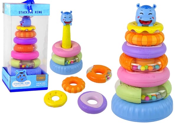 Stapelleksak ringpyramid med flodhäst, 6 ringar, från 18 mån