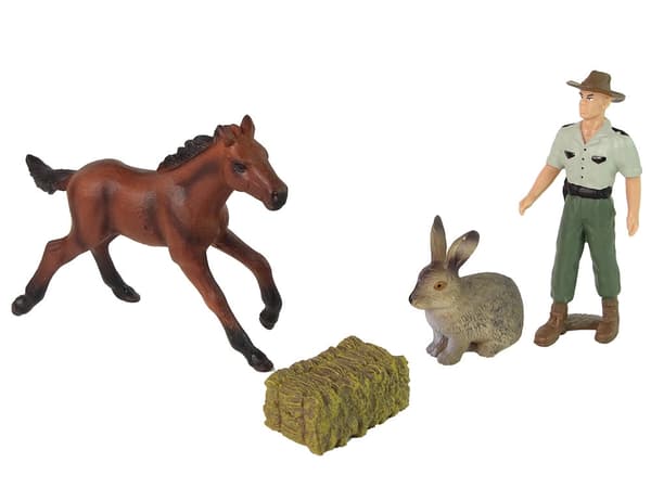 Djurfigurer gårdsset 4-pack häst bonde hare hökub, från 3 år