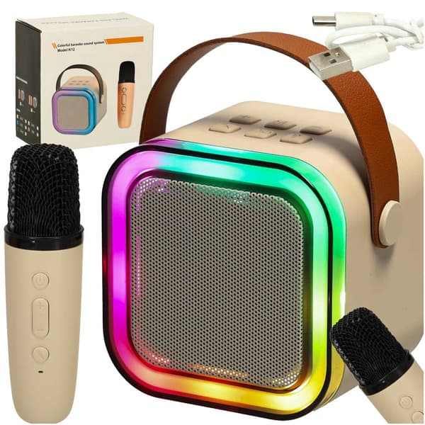 Trådlöst karaoke-set Bluetooth-högtalare 6W + mikrofon RGB LED beige