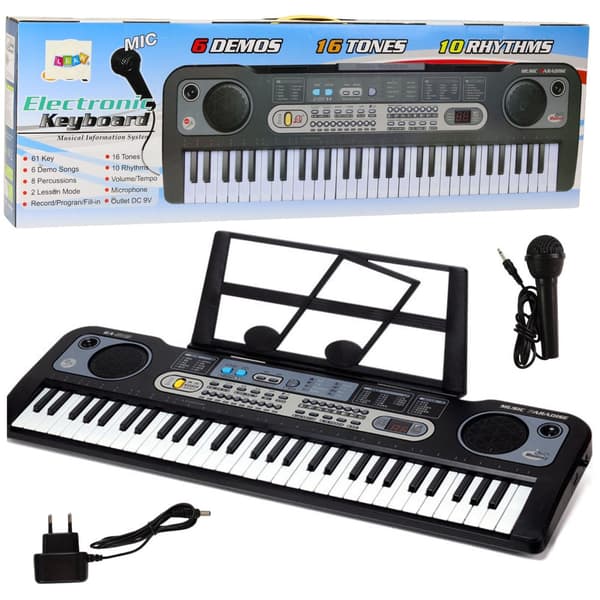 Elektronisk keyboard 61 tangenter med mikrofon og nodeskilt, sort