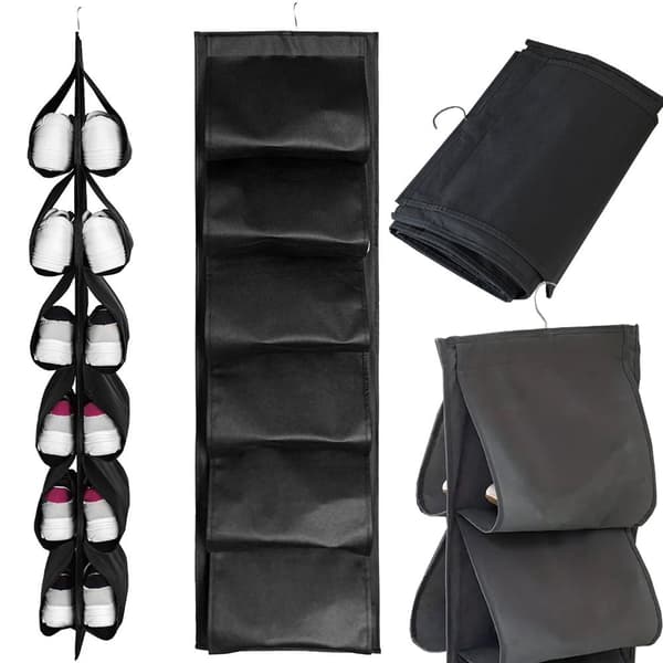 Hængende skoholder til garderobe 12 lommer 115x32 cm sort