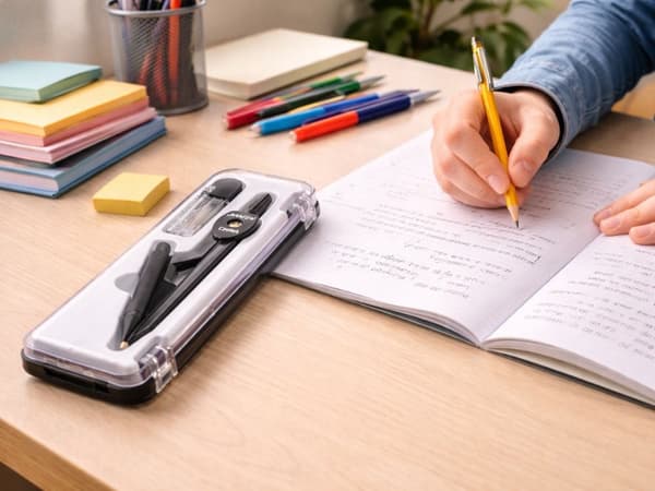 Skolepasser sæt med blyant, ekstra stift og etui 14,5 x 5 cm sort