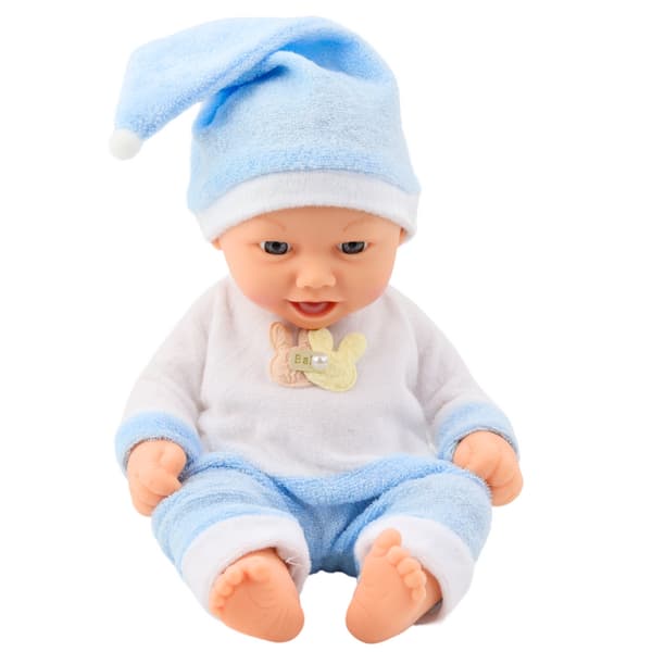 Babydukka 24 cm med blå pyjamas och mössa