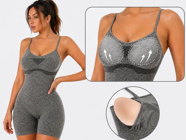 Træningsshorts til dame med indbyggede skåle push-up grå S/M polyester/spandex