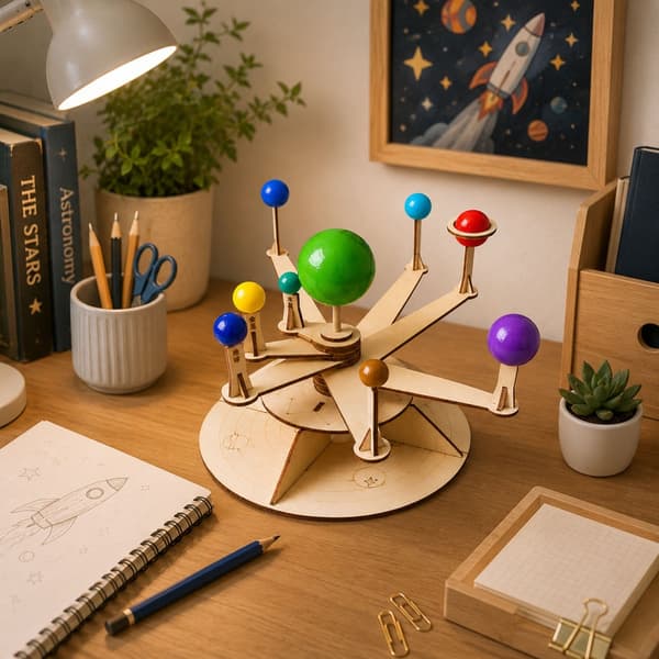 DIY-kit solsystemmodel i træ – byggesæt til børn, 23 x 15,5 x 5 cm
