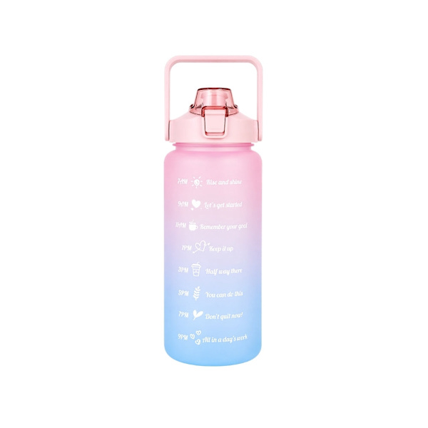 Vattenflaska 2 liter med sugrör och måttskala rosa/blå