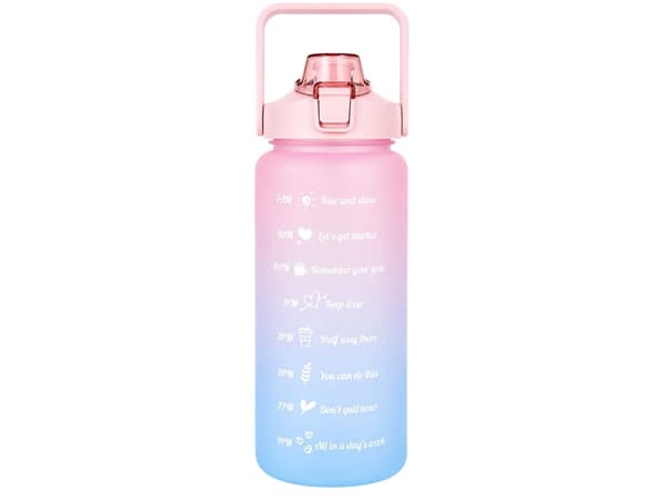 Vesipullo 2 liter pillillä ja mitta-asteikolla, vaaleanpunainen/sininen