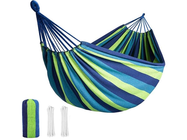 Dubbel hängmatta bomull/polyester 300x160 cm 200 kg med rep/påse