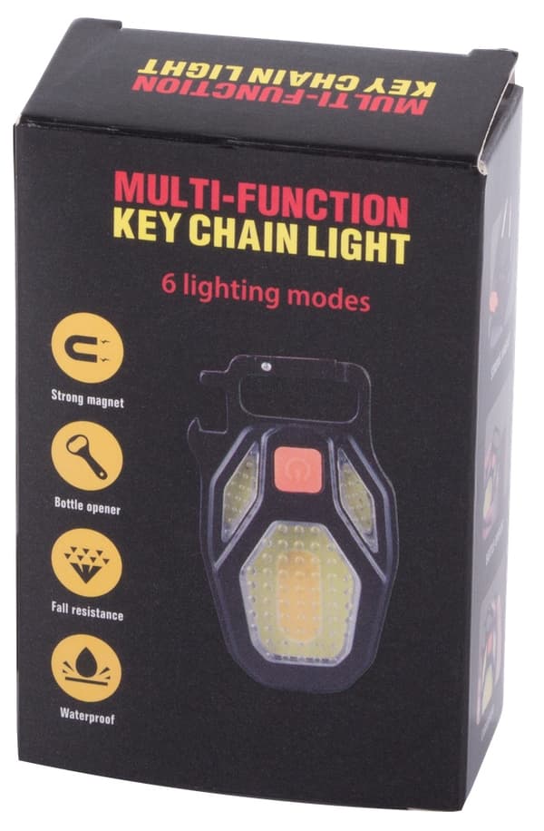 Avainperän taskulamppu COB LED USB-lataus magneetilla ja pullonavaajalla