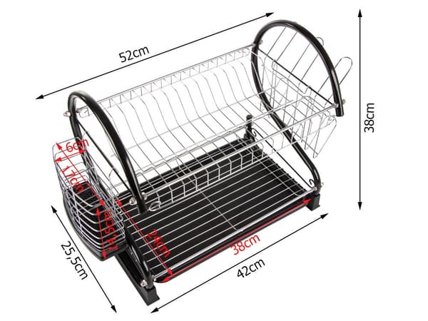 Opvaskestativ 2 niveauer sort med drypbakke bestikkurv glasholder