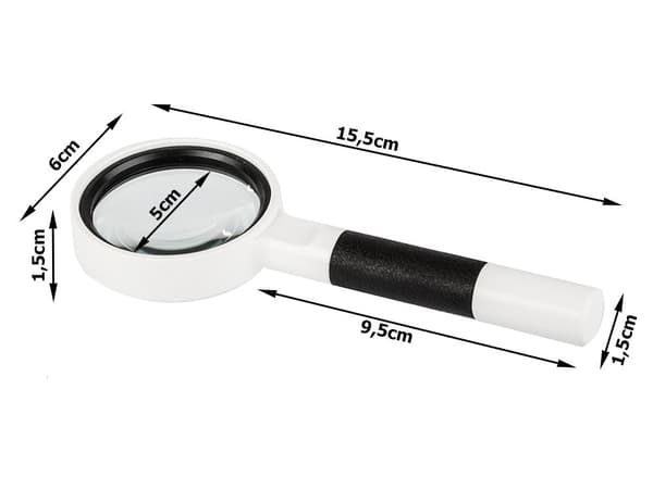 Forstørrelsesglas 7x med glaslinse 50 mm sort/hvid 15,5 cm