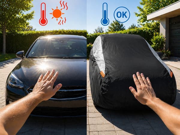 Bilovertræk XL vandafvisende plast 146x428x109 cm sort/grå