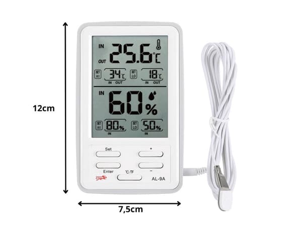 Digital termometer/hygrometer med ekstern sensor og magnetisk LCD