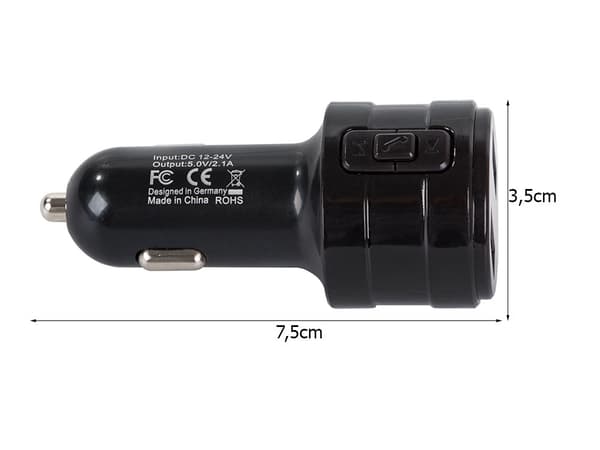 FM-sender Bluetooth til bil med handsfree MP3 og 2x USB 12-24V
