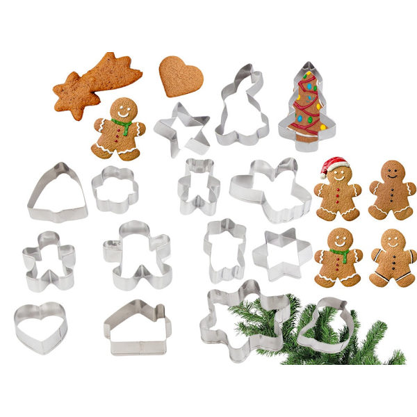 Pepparkaksformar julmotiv i stål 15-pack silver 5,5–9 cm