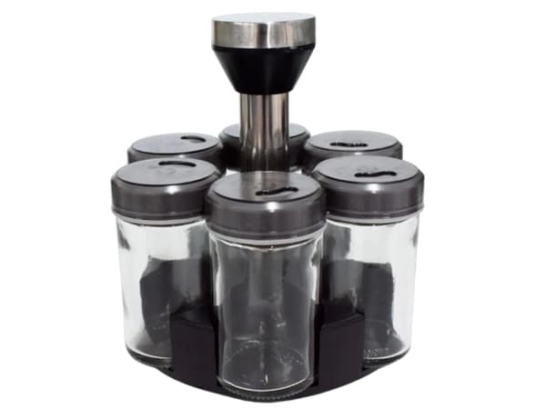 Roterande kryddställ 360° med 6 glasburkar och plastlock