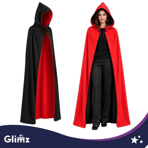 Dubbel-sidig cape 175 cm svart/röd i polyester för maskerad 1-pack