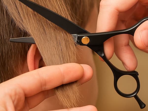 Frisørsaks til hårklipning 17 cm med fingerstøtte + smøremiddel