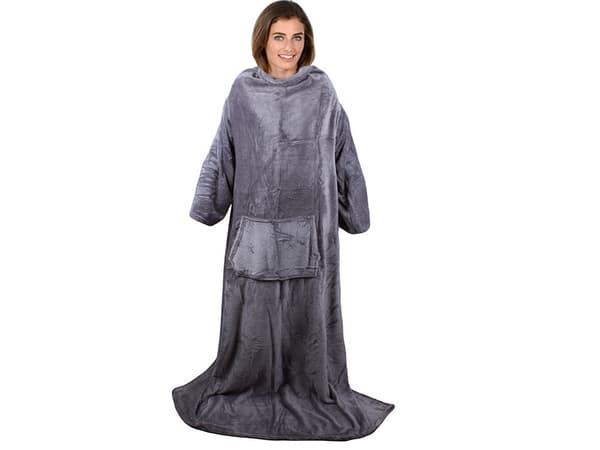 Tæppe med ærmer i fleece grå 200x140 cm universal