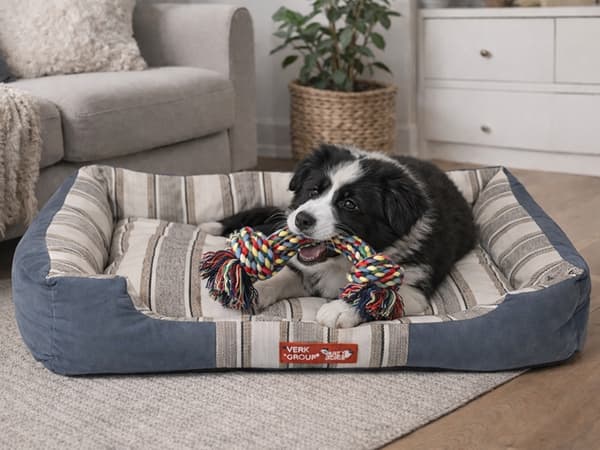 Hundeseng rektangulær 70x50 cm med aftagelig pude, velour/møbelstof