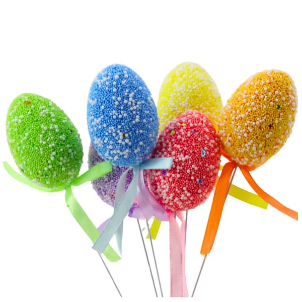 Påskägg på pinne 24 cm pastell styrofoam, set 6-pack