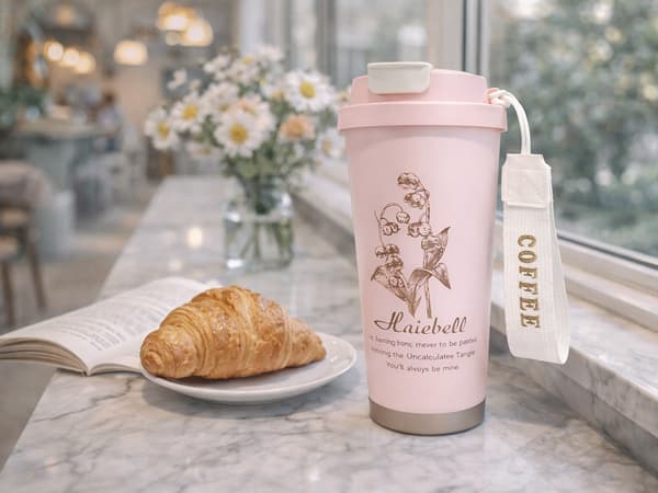 Termokrus med sugerør 530 ml dobbeltvæg rustfrit stål rosa