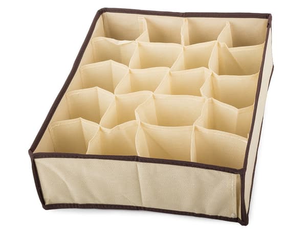 Opbevaringsboks til skuffe 16 rum 38x28x10 cm beige