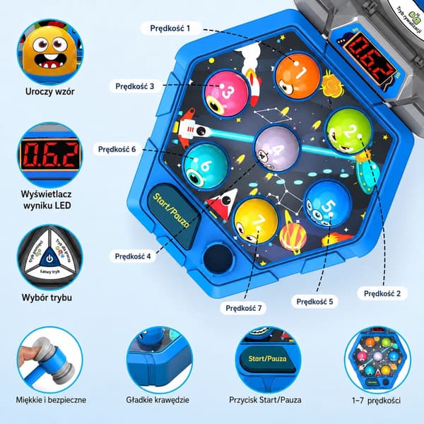 Whack-A-Mole elektronisk arkadespil 1-3 spillere med 3 hamre