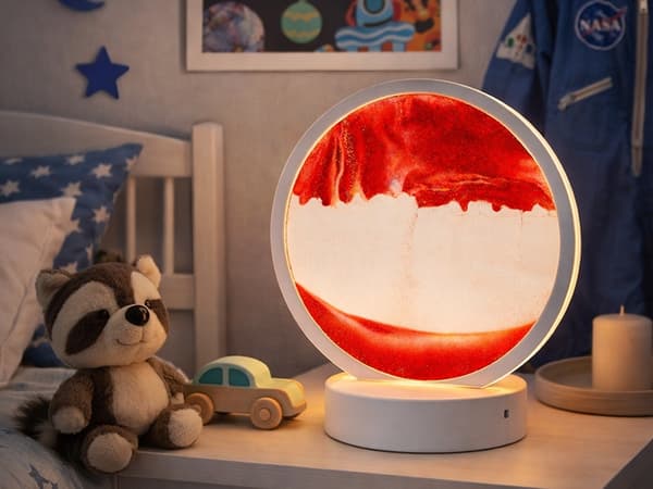 3D sandlampe bordlampe med roterende sandmotiv, USB/AAA, 19 cm