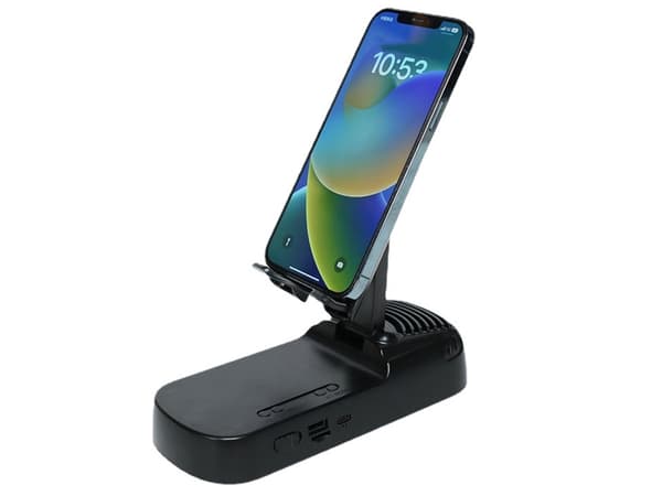 Puhelinteline Bluetooth-kaiuttimella ja powerbankilla säädettävä musta