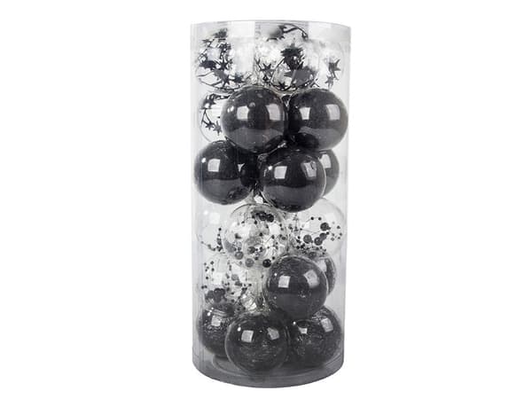 Julekugler plast 6 cm sort/gennemsigtig 24-pak