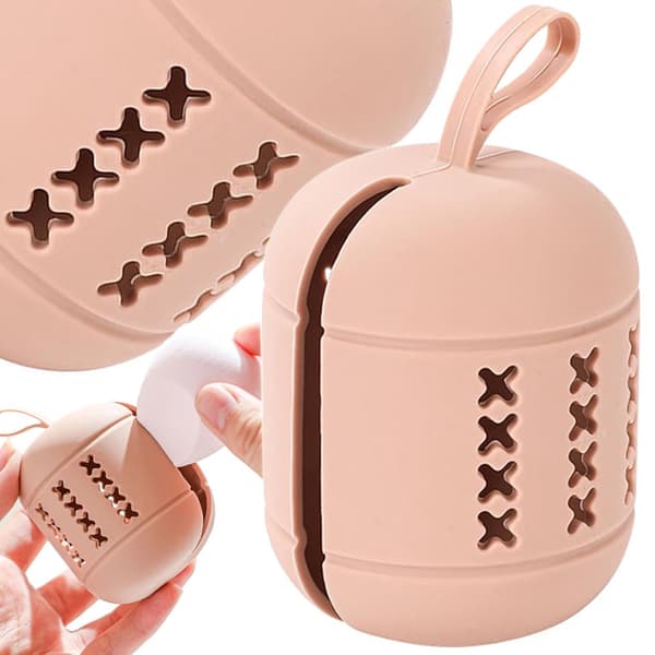 Ventileret holder til makeupsvamp i silikone 7x5,5 cm pastelmix