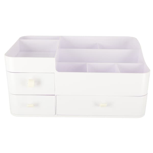 Kosmetikorganizer XXL med 3 skuffer og 7 rum, hvid plast 34x22x15