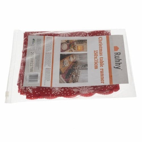 Julbordslöpare röd/vit snöflingor polyester 150x35 cm