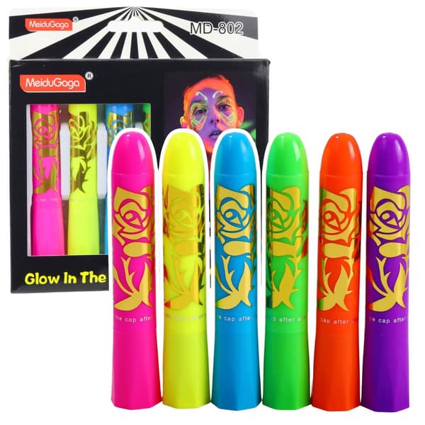 Neon ansigtsmalingspenne 6-pack fluorescerende UV-makeup til børn